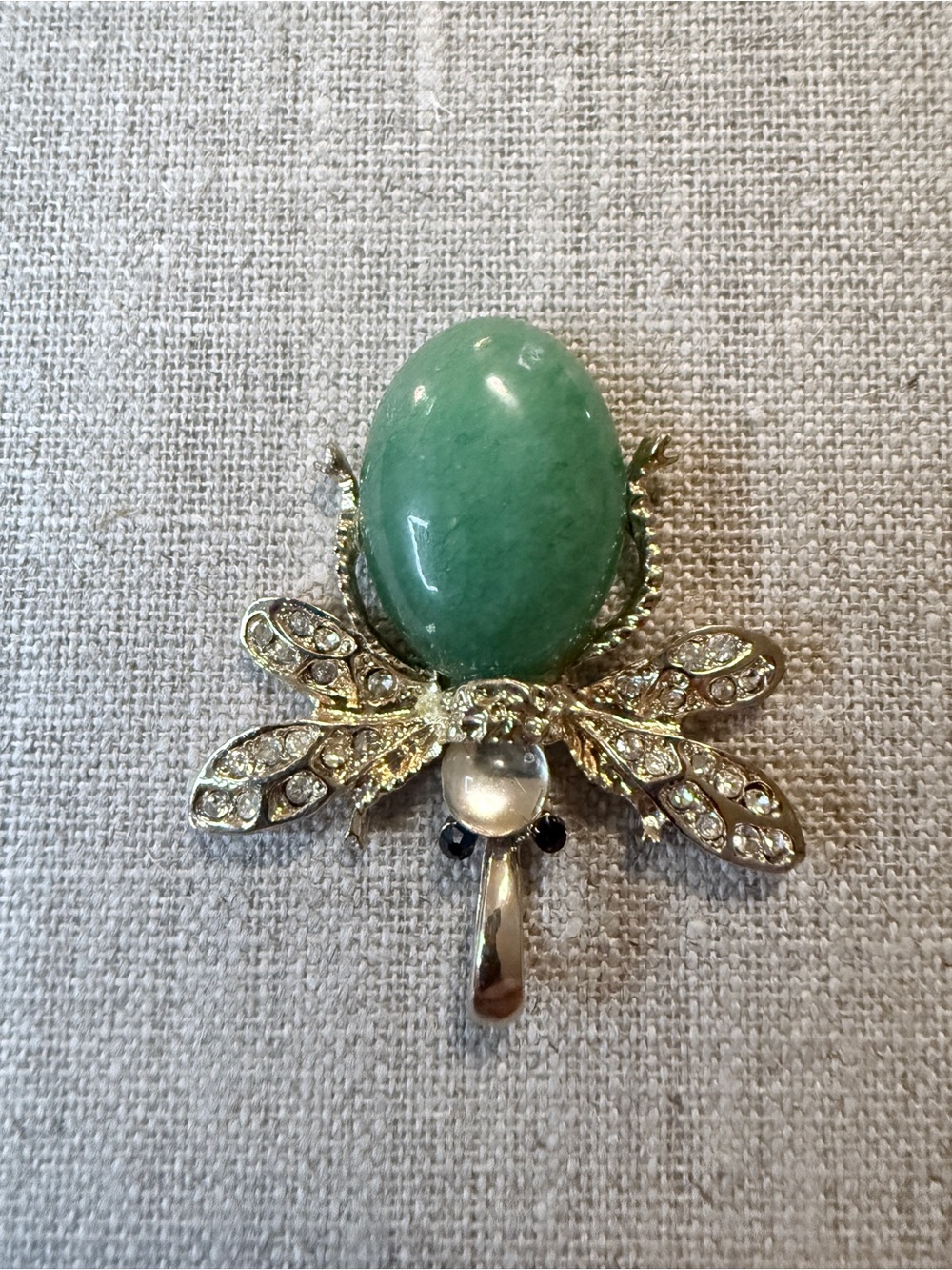 Vintage 1960ās Faux Jade Rhinestone Bee Fly Insect pendant Mid-Century